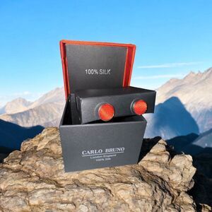 Carlo Bruno Men's Red Silk Cufflinks Fixed Back Wedding Formal